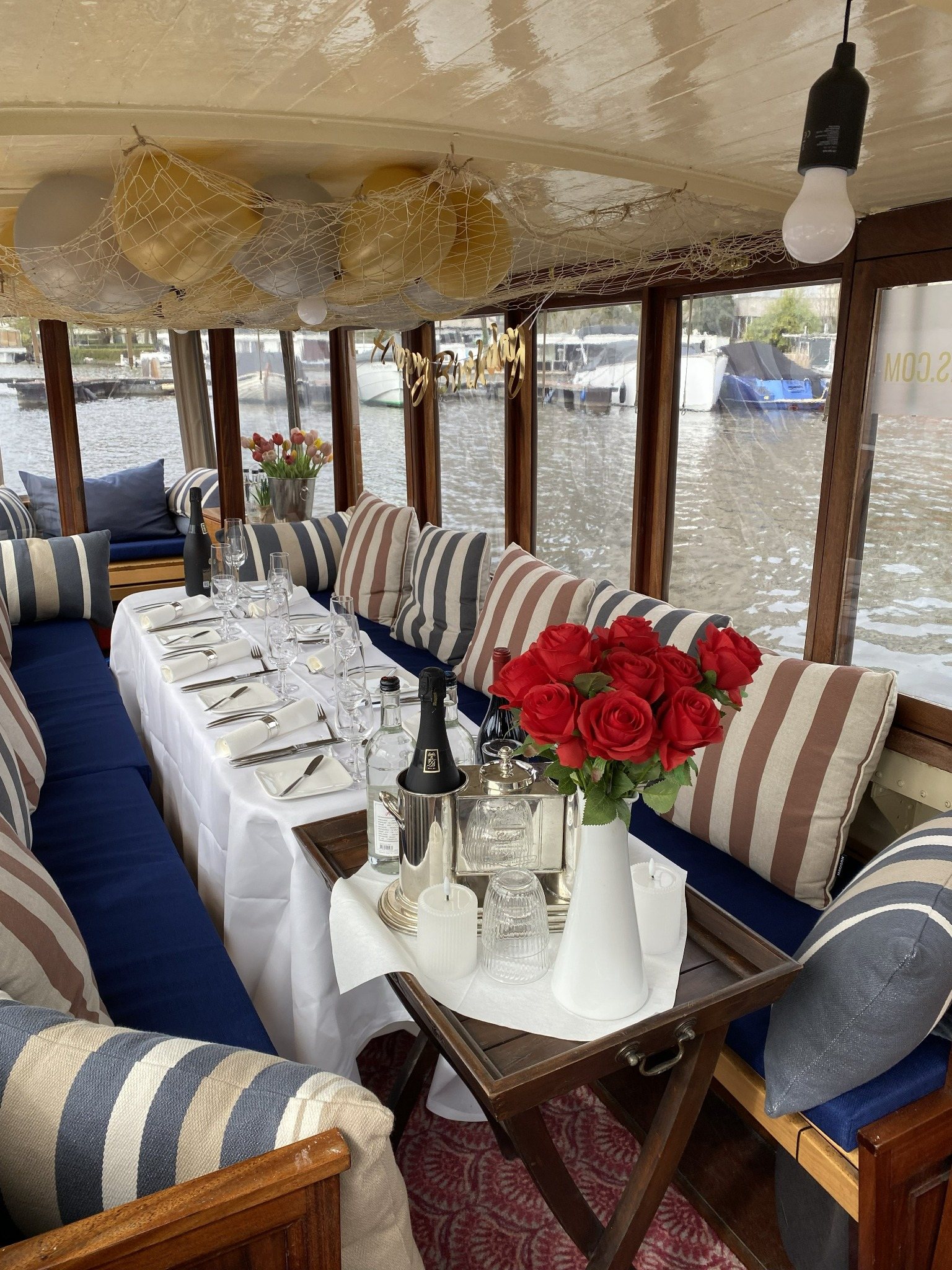 Birthday dinner styling aboard Energie