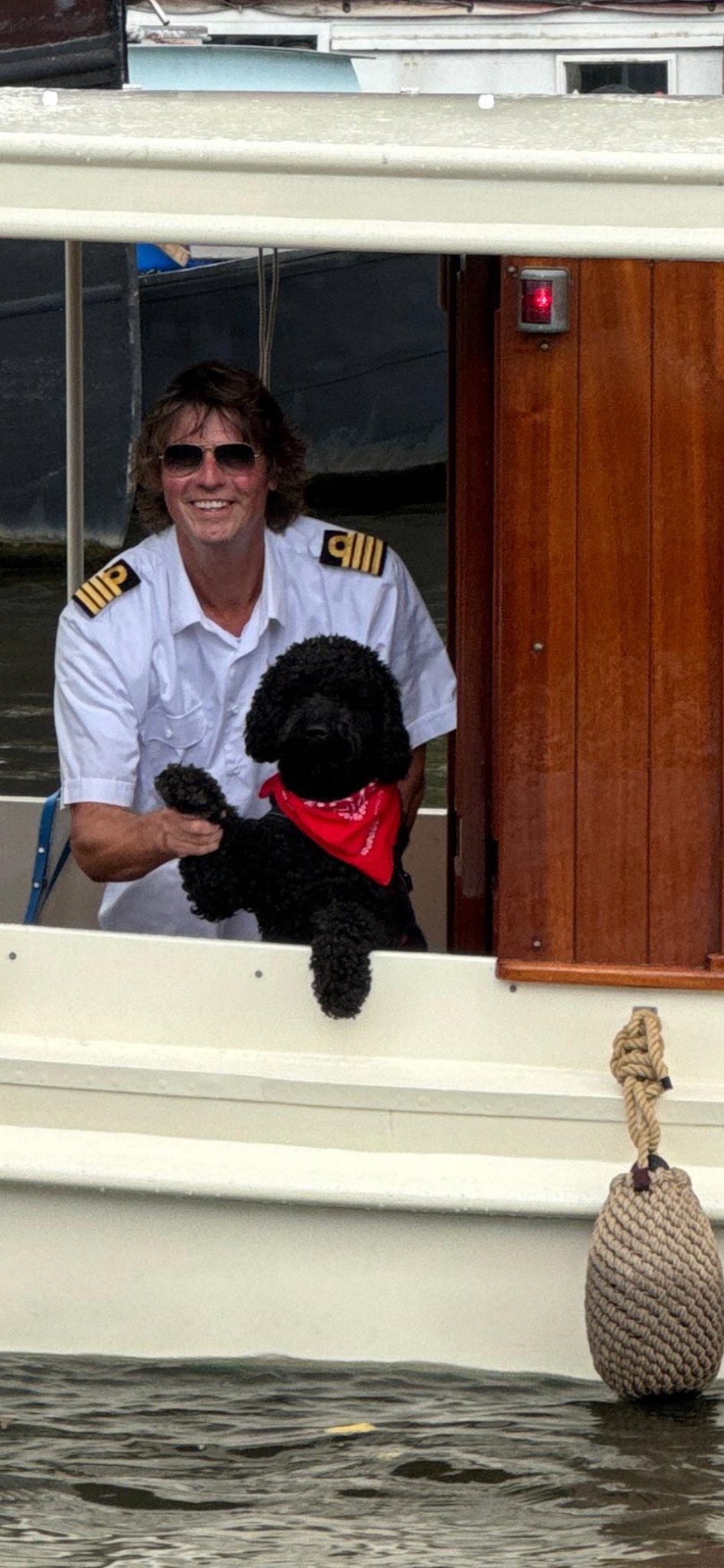 Captain Gus and friendly crew member aboard Energie